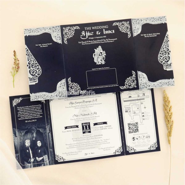 Undangan 1 warna hitam ornamen jawa